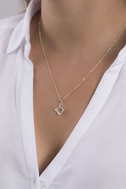 Sortie Aksesuar Women's Gold Color Diamond Figured Zircon Necklace 040