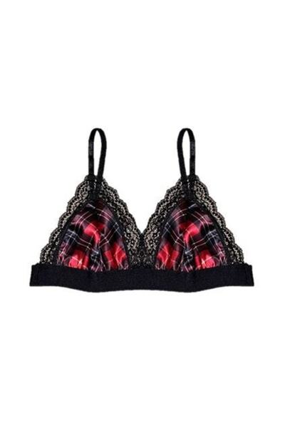 DEEP SECRET Women's Black Satin Plaid Pattern Bralet