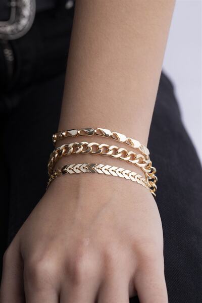 Sortie Aksesuar Kadın Altın Rengi 3'lü Kombin Bileklik 117