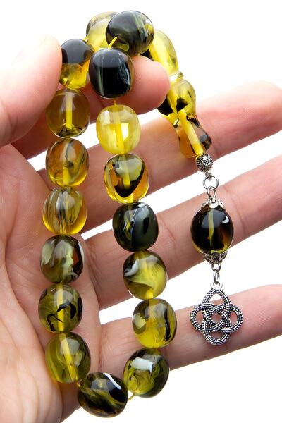 OTTOTESBİH Mărgele de rugăciune Efe pentru bărbați, 14x15 mm, culoare galbenă...