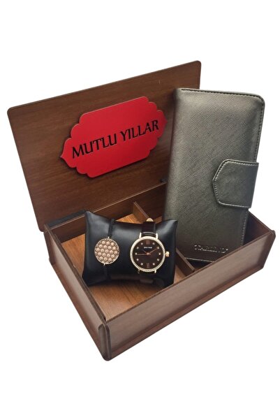 HediyeSet Kadın Kol Saati Cüzdan Bileklik Hediye Seti