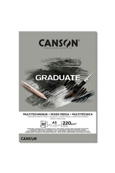 Canson Drawing Block Graduate Mix Media Gray 30 Sy A3 220 Gr