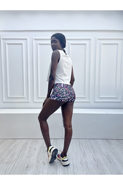 Grenj Fashion Pembe Leopar Desen Dijital Baskılı Mini Sporcu Şort