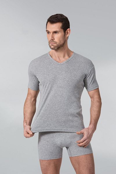 Namaldı 131 Full Cotton Ribbed V-Neck Sleeve Undershirt Gray