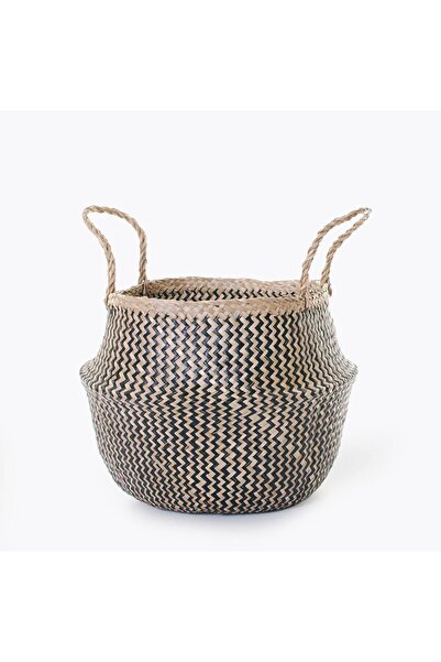 Wisha Natural Zigzag Small Boy Katlanabilir Hasır Sepet / Saksılık 25x25cm