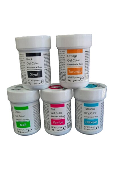 Dr. Gusto Jel Gıda Boyası 5li Set Siyah Turuncu Yeşil Pembe Turkuaz 30 gr