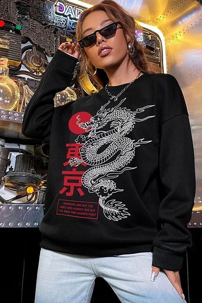 Mad&Calf Дамски черен суитшърт Warrior Oversize