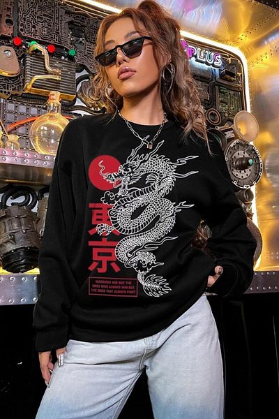 Mad&Calf Дамски черен суитшърт Warrior Oversize