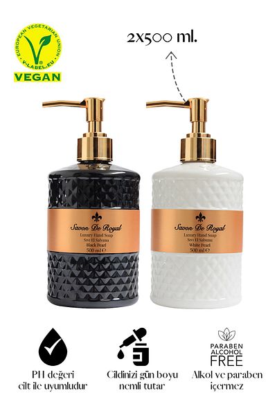 Savon De Royal Vegan Liquid Soap Black and White Pearl 500 ml x 2 Pieces