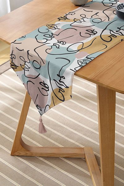 Realhomes Alergăr triunghiular din chenille cu ciucuri cu design special Bohomian rustic