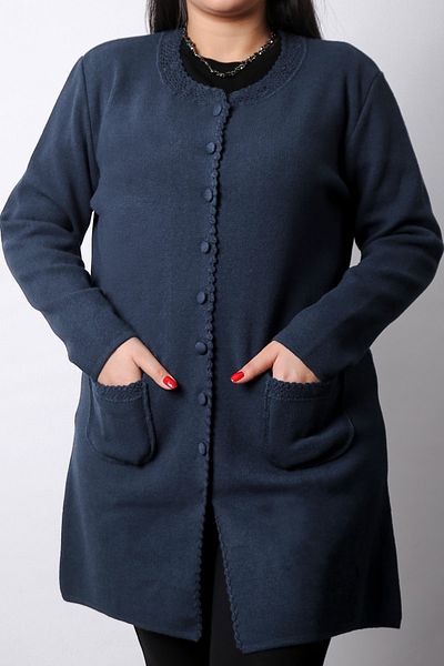 Laden Knitwear Handmade Crocheted Mother Long Thick Wool Cardigan