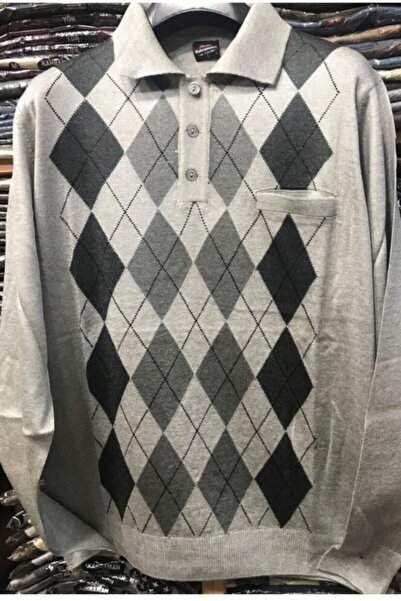 NACAR STORE Men's Polo Collar and Patterned Thin Wool Knitwear Dad Sweater - ...