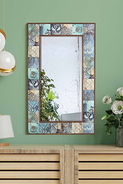 bluecape Liverpool Doğal Ağaç 62x102 Cm Antik Limra Taş Çerçeveli Dekoratif ayna
