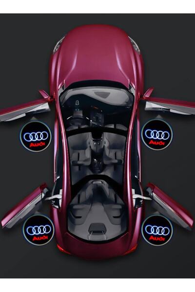 fırsatlar burada Audi 2 Adet Araçları Için Pilli Yapıştırmalı Mesafe Sensörlü Kapı Altı Led Logo / Projektör
