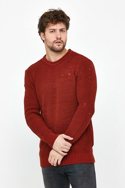 COOL TARZ Ανδρικό πλεκτό πουλόβερ Claret Red Destroyed Model