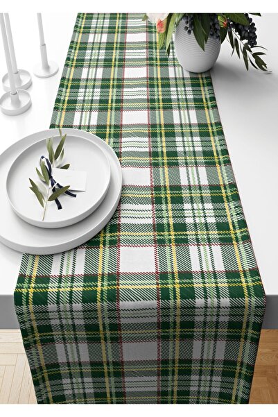 Pilloveland Runner Iskoç Yılbaşı Desenli Süet Dokuma 140*40 Cm