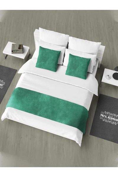 Mrs.Gugar Emerald Green Single Bed Runner and Throw Pillow Set
