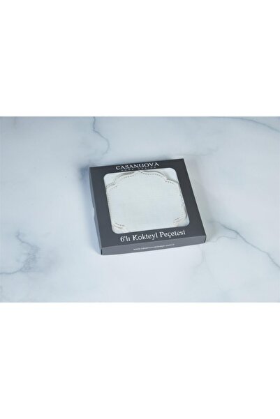 CASANUOVA 6-Piece Cocktail Napkin Embroidered Lisa Linen Effect ( Cream )