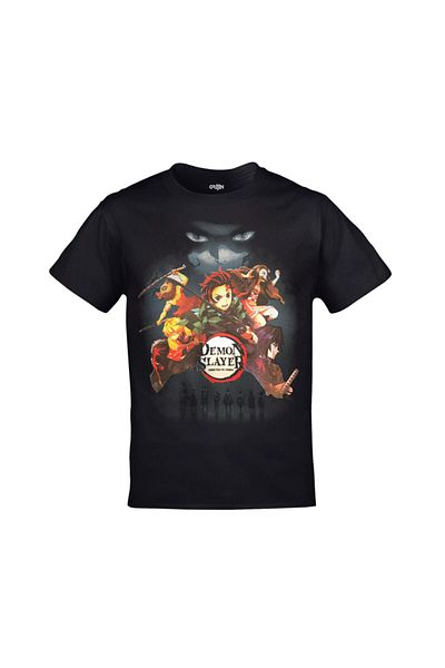 Orijin Tekstil Demon Slayer Kimetsu No Yaiba Anime Front Back Printed Unisex Black Tshirt