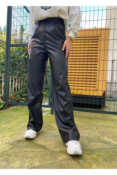 Camp Store Damen-Palazzo-Hose aus schwarzem Leder