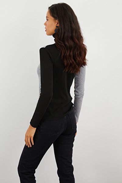 Cool & Sexy Női fekete-szürke garbó, kontrasztos, blokkolt camisole blúz EY1405