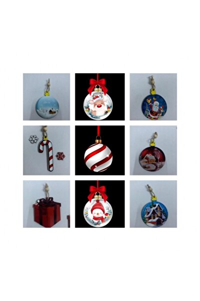 MFM Petrecere Anul Nou Pom de Pin Lemn Model Ornamente 9 Buc