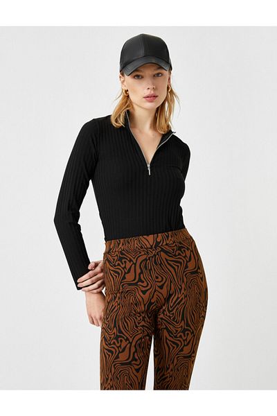 Koton Tricou cu mânecă lungă cu nervuri cu fermoar