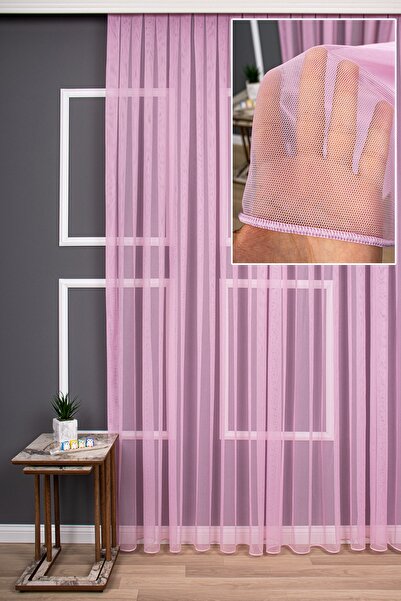 perdealemi Grek Pembe Renk Düz Tül Perde, 450x250, Sık Pile, 1/3