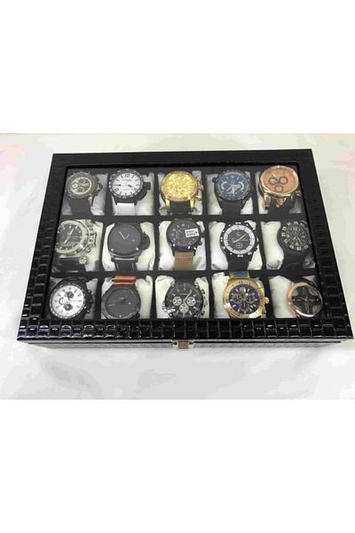 Kelepir Fırsatlar Black Shiny Patent Leather Coated 15 Wristwatch Capacity Portable Storage Box