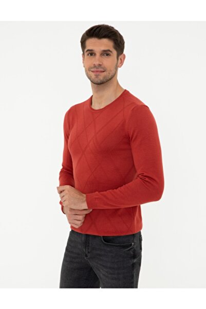 Pierre Cardin Kiremit Slim Fit Bisiklet Yaka Triko Kazak