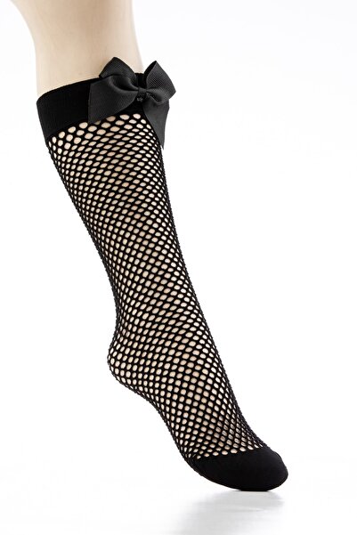 Klas Reyon Șosete negre pentru genunchi pentru fetiță 0-14 ani, cu panglică