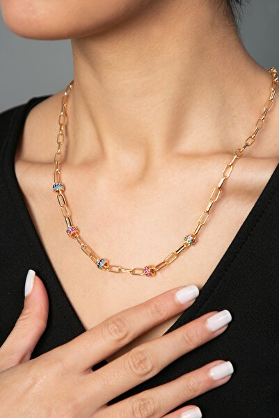 Elika Silver Women's Colorful Chain Necklace