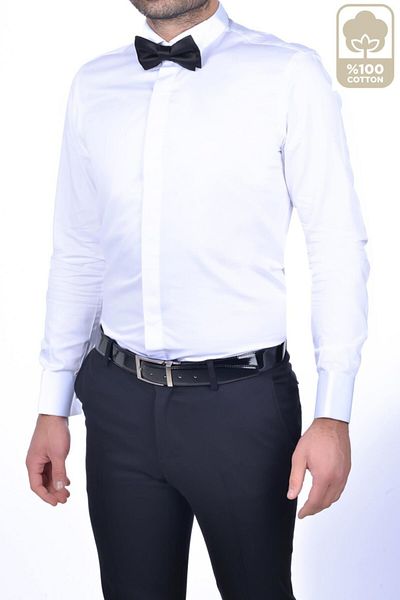 BAGGI Slim Fit Ata Collar Shirt White