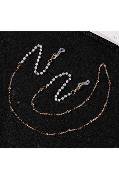 platin hediyelik Women's Pearl Beaded Sunglasses Chain Glasses Rope Strap Accessory