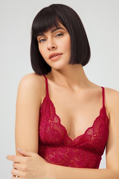 Cottonhill Női bordó csipke átlátszó, vezeték nélküli melltartó szett