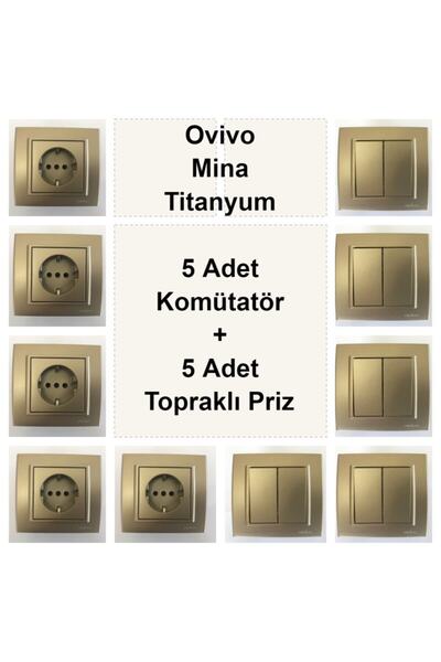ÇağatayElektrik Ovivo Mina Titanyum 5 Adet Komütatör + 5 Adet Topraklı Priz