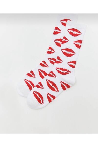 SayaSocks Unisex Dudak Desenli Spor Çorap