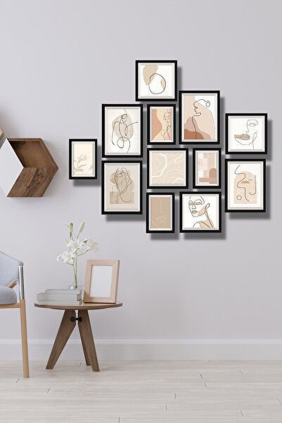 NT Handmade 12 Parça Ahşap Tablo Seti - Çizgi Yüzler Salon Otuma Yatak Odası ...