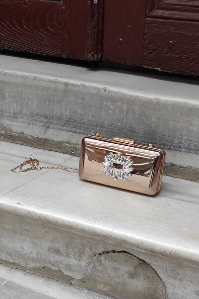 LA CALZATURE Τσάντα κουτί βραδινού φορέματος Mirror Rose Stone