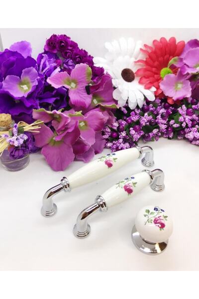 Tomurcuk 5 Adet 96 Mm Krom Lüks Porselen Kulp Özel Desenli Mutfak Vestiyer Dolap Çekmece Kulbu-2020.10.96.