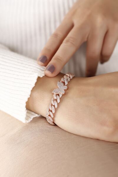 Lia Berto Rose Taşlı Gurmet Kelebek Figürlü 925 Ayar Gümüş Bileklik