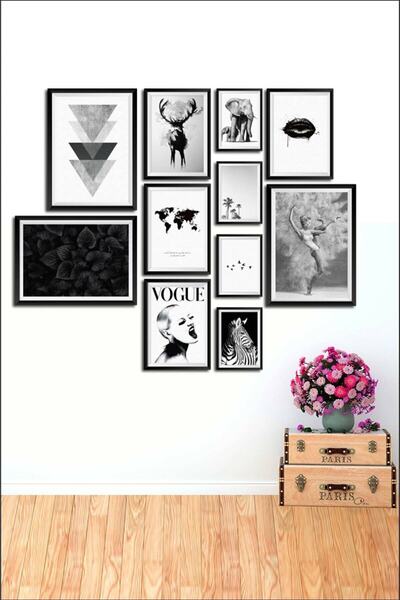 NT Handmade 11 Parça Ahşap Tablo Seti - Fil Zebra Geyik Salon Oturma Yatak Od...