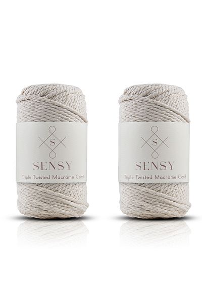 SENSY Premium 3 Twist Cotton Macrame Rope 3mm Three Twist Scanned Macrame Rope Rope 500 (2X250 GRAM) Ecru