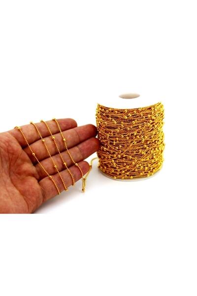 yfhobi 1 Metre - 4 Mm Misketli 1.2 Mm Top Zincir - Sarı Kaplama Kolye Zinciri