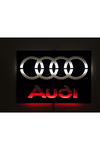 Genel Markalar Audi Logo Dekoratif Led Işıklı Ahşap Tablo