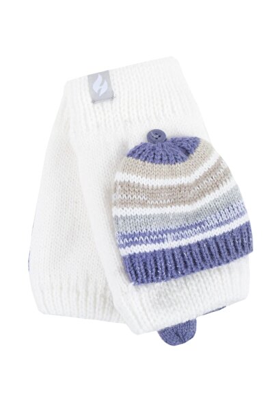 Heat Holders Parmaksız Kapaklı Lila Çizgili Krem Termal Kış Kadın Eldiveni Bronte Kalın Astarlı