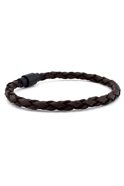 Solfera Brown Braid Matte Leather Metal Magnet Men's Bracelet M019m