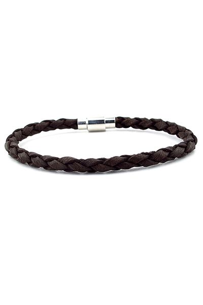 Solfera Dark Brown Braid Original Leather Metal Magnet Men's Bracelet M019r