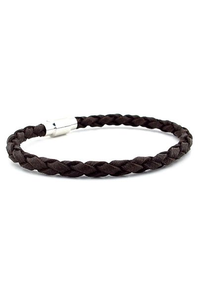 Solfera Dark Brown Braid Original Leather Metal Magnet Men's Bracelet M019r
