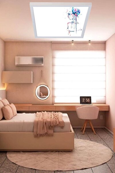Gökyüzü Panel Uv Baskılı Ledli Avize Şapkalı Kız Tasarım Harikası Kare Led Avize